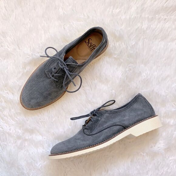 Sofft Simons Denim Suede Leather Lace Up Perforated Oxford Shoes Sz 7.5 - Picture 1 of 9